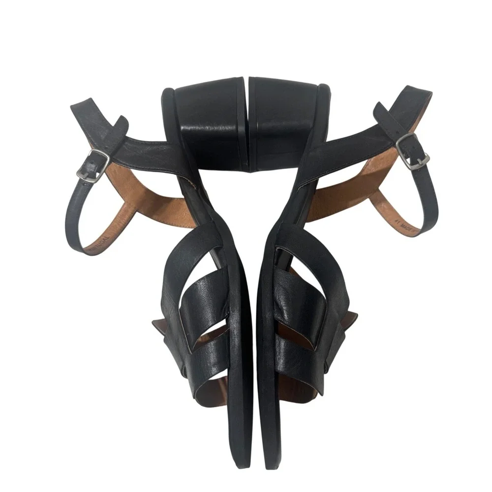 Miz Mooz Oakley Sandals Womens 10 Black Excellent Leather H-Strap Block Heel